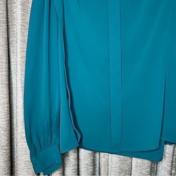 Vintage Ruffle High Neck Turquoise Blue Button Front Blouse Size 8 - Picture 6 of 16